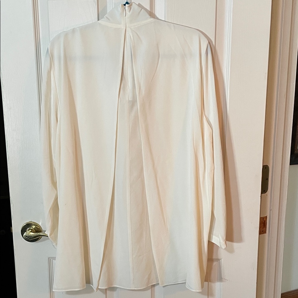 Escada 100% Silk Cream Tie-Neck Long Sleeve Blouse - Picture 4 of 14